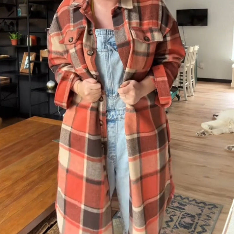 Manteau décontracté à carreaux avec boutons
