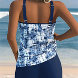 Tankini Imprimé Sans Manches Boxer Deux Pièces