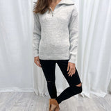 Pull décontracté de couleur unie avec fermeture éclair à revers