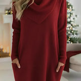 Robe-Chandail Unie À Col Roulé Et Poche