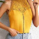 Gilet Uni Dentelle Creuse Sans Manches