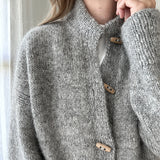 Cardigan uni à col montant et boutons en corne