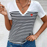 T-Shirt Col V Rayé Polyvalent
