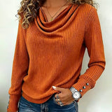 T-shirt couleur unie col drapé tricoté