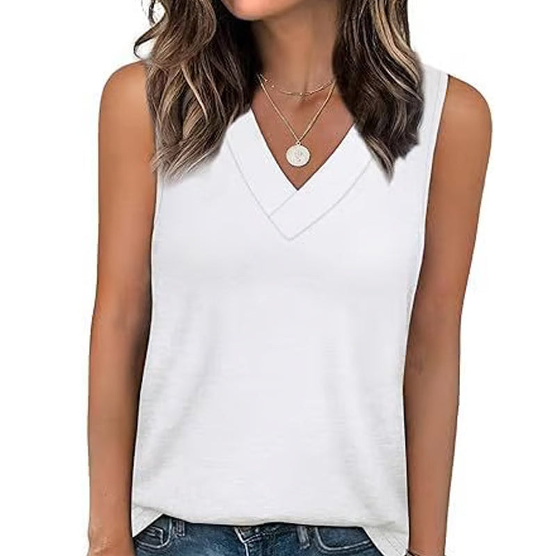 Débardeur T-Shirt Femme Sans Manches Col V Amincissant Coupe Décontractée