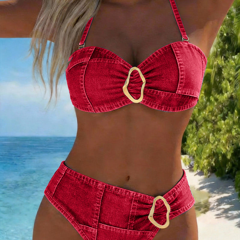 Bikini Porte-Jarretelles Boucle Métallique Deux-Pièces