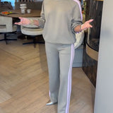 Ensemble Avec Sweat-Shirt Décontracté Et Ample À Rayures