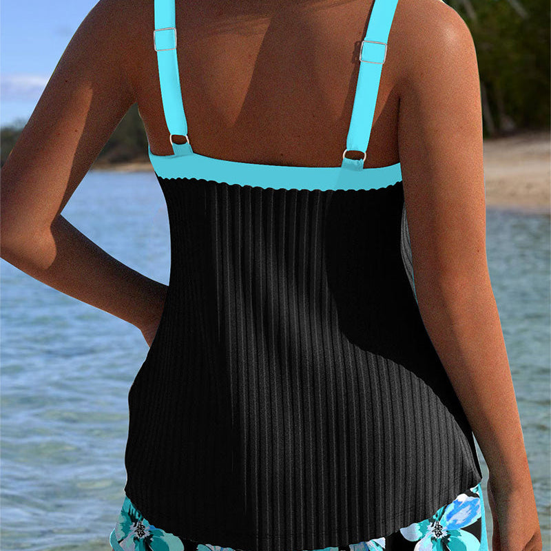 Tankini Col En V Imprimé Boxer De Sport