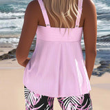 Tankini Débardeur À Rayures Avec Pantalon De Plage Imprimé