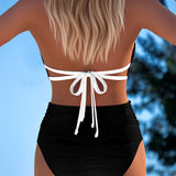 Maillot de Bain Double bretelle Haute taille Couleur contrastée