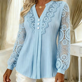 Blouse Dentelle Panneaux Manches Longues Col V