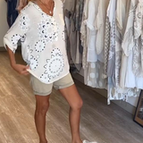 Blouse Polyvalente Col En V Imprimée Manches Mi-Longues