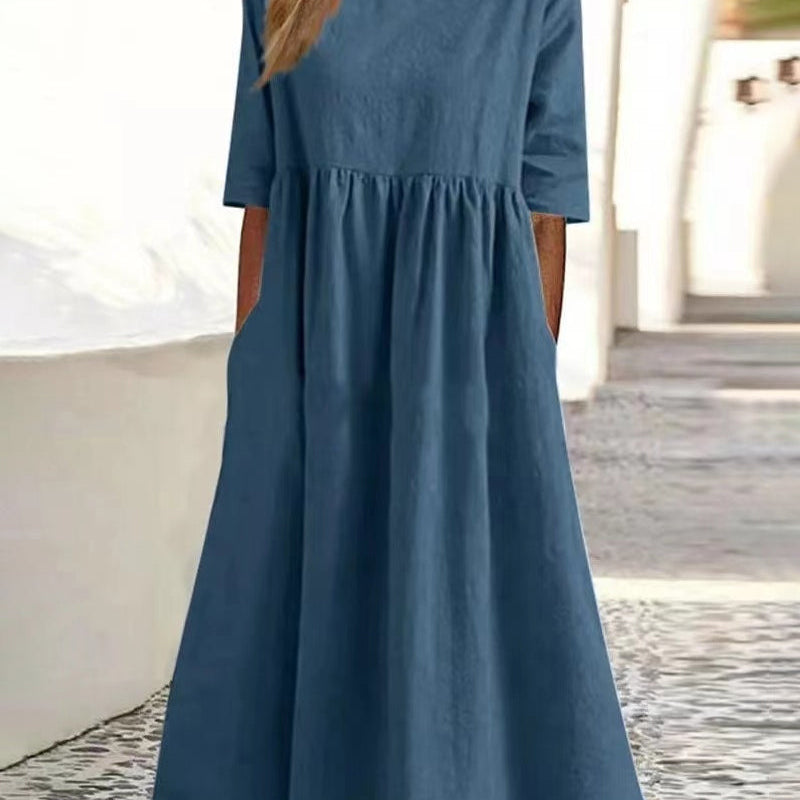 Robe unie en coton lin