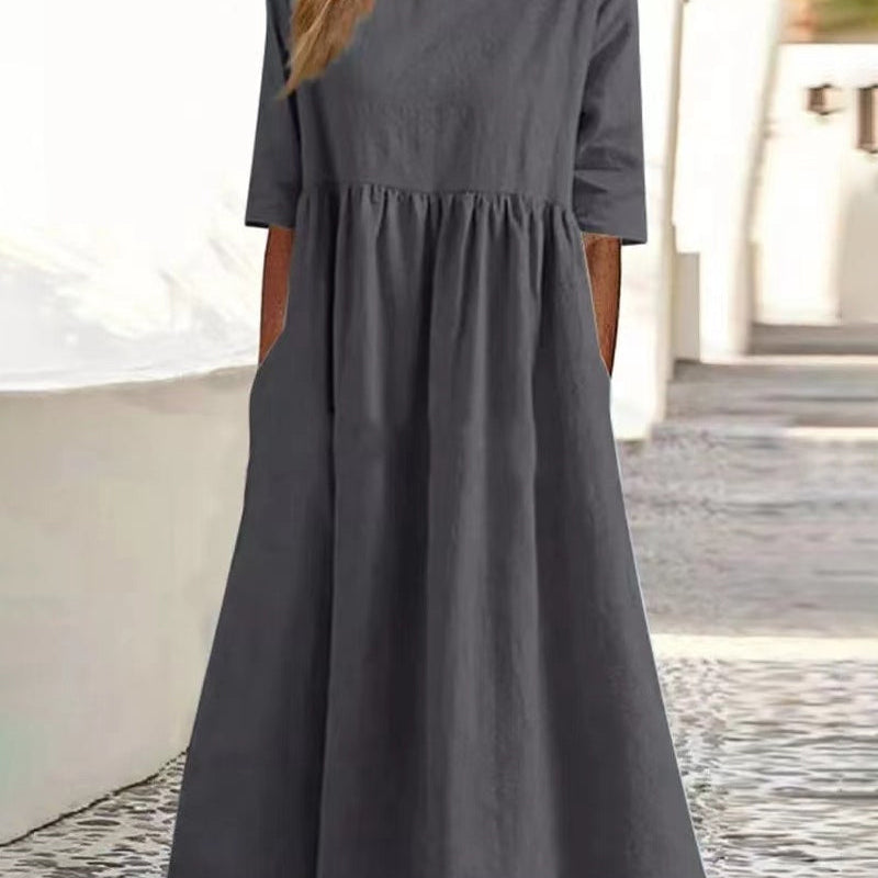Robe unie en coton lin