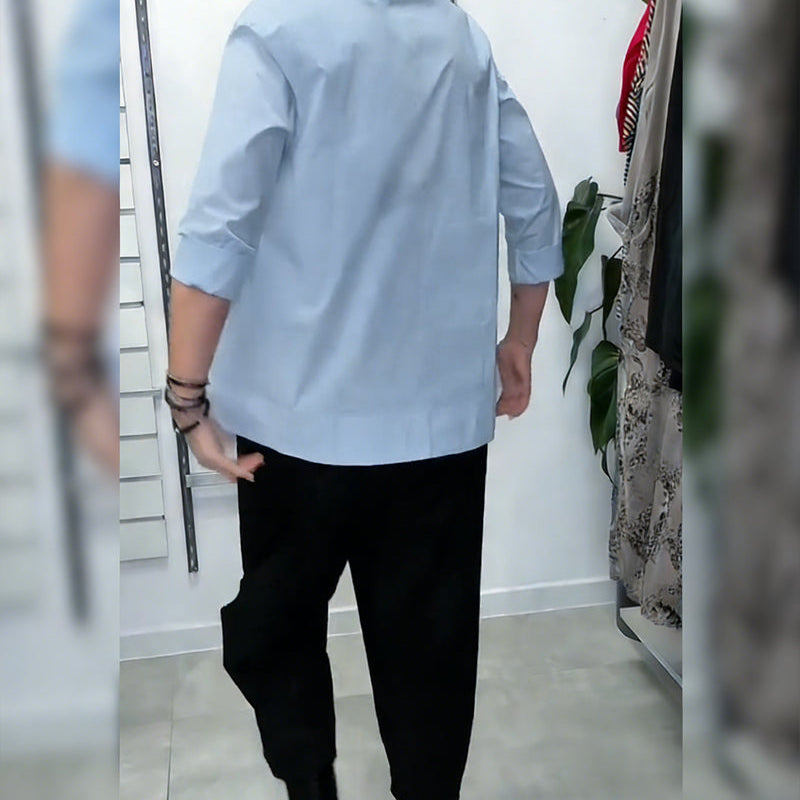 100% Coton Blouse Col Large Couleur Unie Décontracté