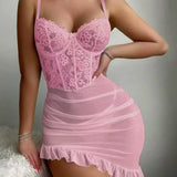 Chemise De Nuit Dentelle Armature Plissé Sexy