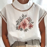 T-Shirt Col Roulé Demi Sans Manches Évidé