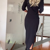 Robe élégante plissée à col rond de couleur unie