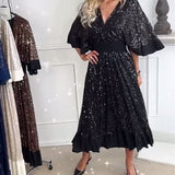 Robe élégante à col en V et demi-manches