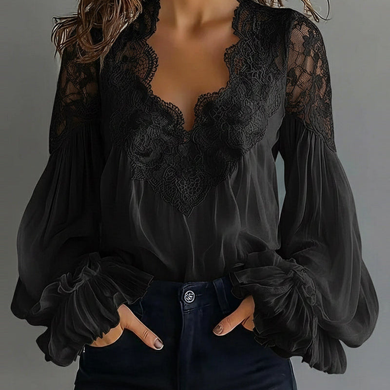 Chemisier Dentelle Patchwork Col V