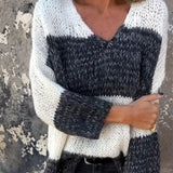 Pull décontracté à col en V contrasté