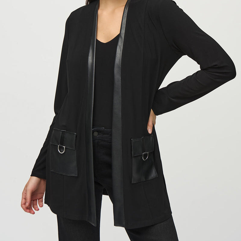 Manteau à poches en patchwork de couleur unie tendance