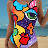 Maillot De Bain Sans Manches Imprimé Une-Pièce
