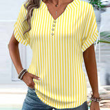 T-Shirt À Col En V Rayée Bloc De Couleurs