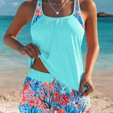 Tankini Sans Manches Débardeur Imprimé Shorts