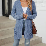 Cardigan décontracté à manches longues et poches de couleur unie