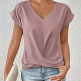 T-shirt Col V Uni Élégant à Manches Courtes