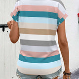 T-Shirt Col Rond Rayé À Carreaux