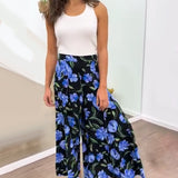 Pantalon large taille haute à imprimé floral