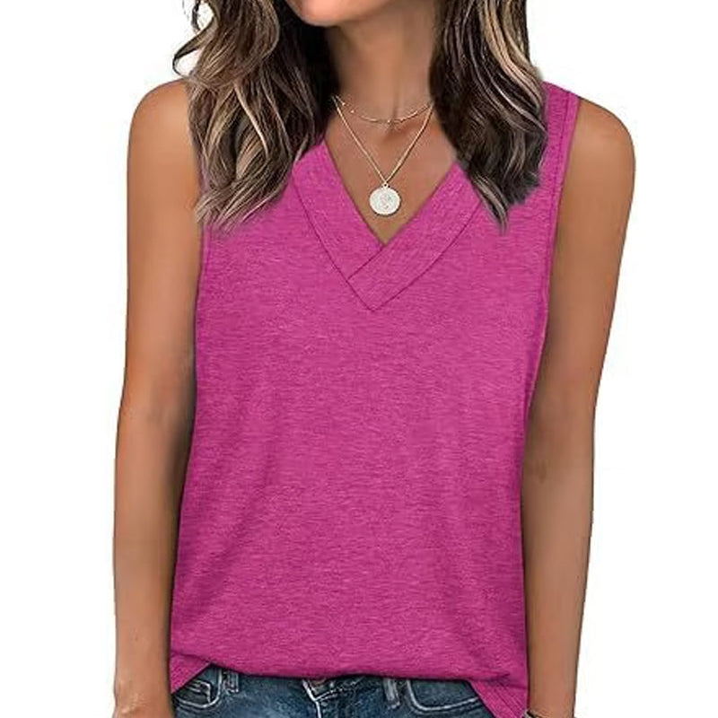 Débardeur T-Shirt Femme Sans Manches Col V Amincissant Coupe Décontractée