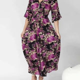 Robe longue à col en V à imprimé floral