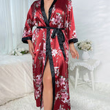 Robe pyjama sexy en imitation soie imprimée, grande taille