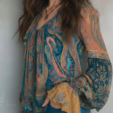 Blouse À Col V De Style Bohème À Manches Évasées