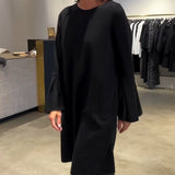Robe Uni Manche Évasée Froncé