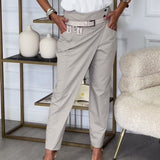 Pantalon patchwork irrégulier à poches de couleur unie à la mode