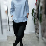 100% Coton Blouse Col Large Couleur Unie Décontracté