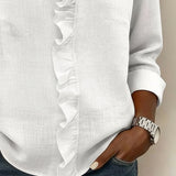 Blouse Froncé Col En V Manches Longues