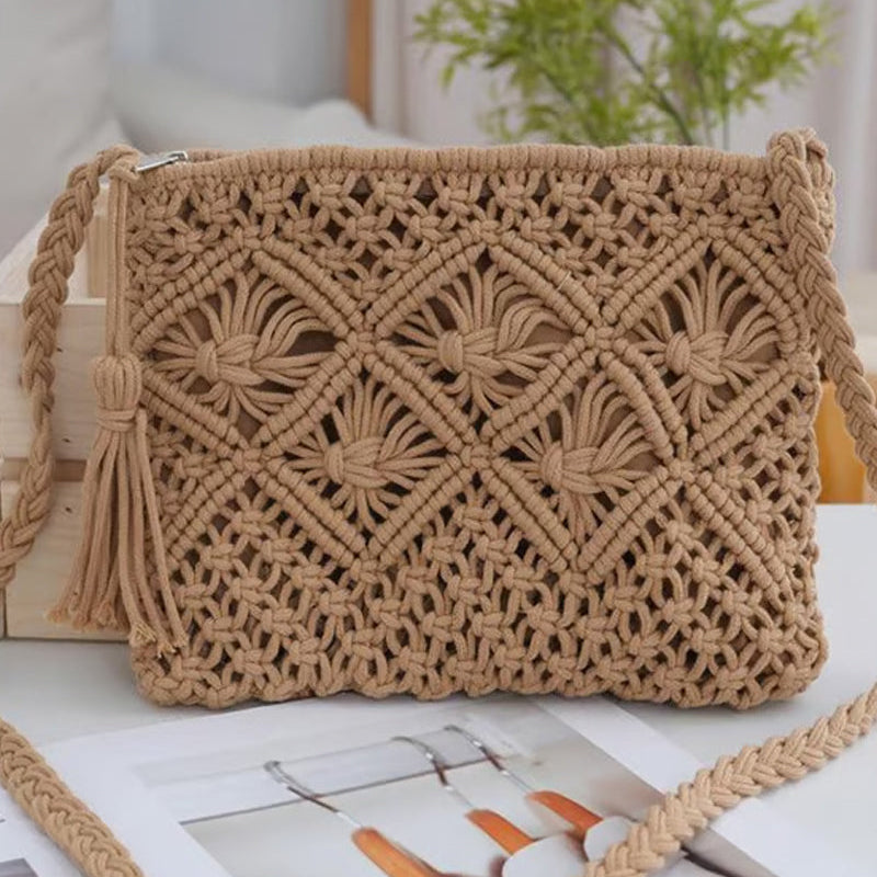 🏆Vente Flash⚡Pochette Minimaliste à Gland pour Femme – Sac Rétro en Corde de Coton Tressée Style Bohème pour Vacances d'Été à la Plage