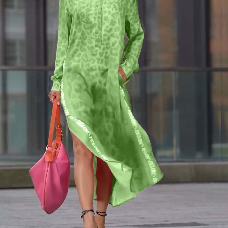 Robe Manches Longues Imprimé Léopard Fente