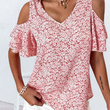 T-shirt imprimé fleuri à épaules dénudées