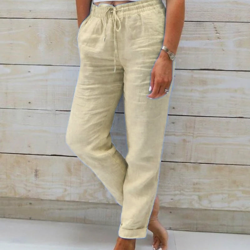 Pantalon décontracté à jambe droite de couleur unie