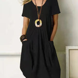 Robe unie col rond manches courtes