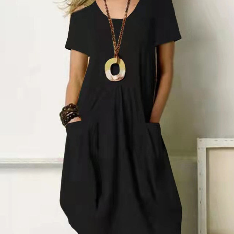 Robe unie col rond manches courtes