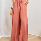 Pantalon taille haute de couleur unie