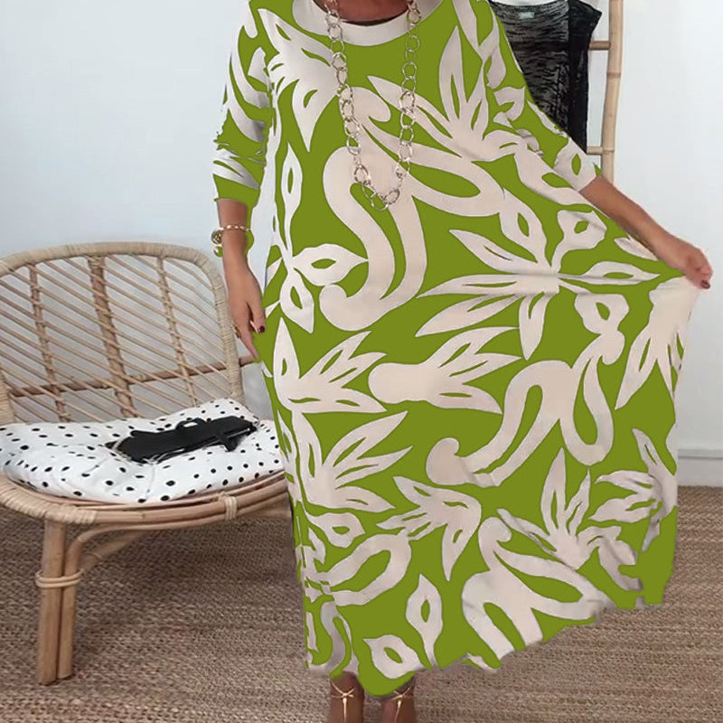 Robe À Col Rond Et Manches Longues Imprimée