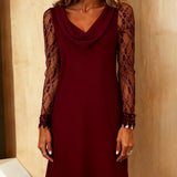 Robe Couleur Unie À Col Swing Et Patchwork